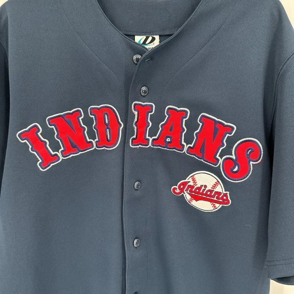 VTG Cleveland Indians Dynasty Jersey‎ MLB Mens M Blue Red Baseball The Guardians
